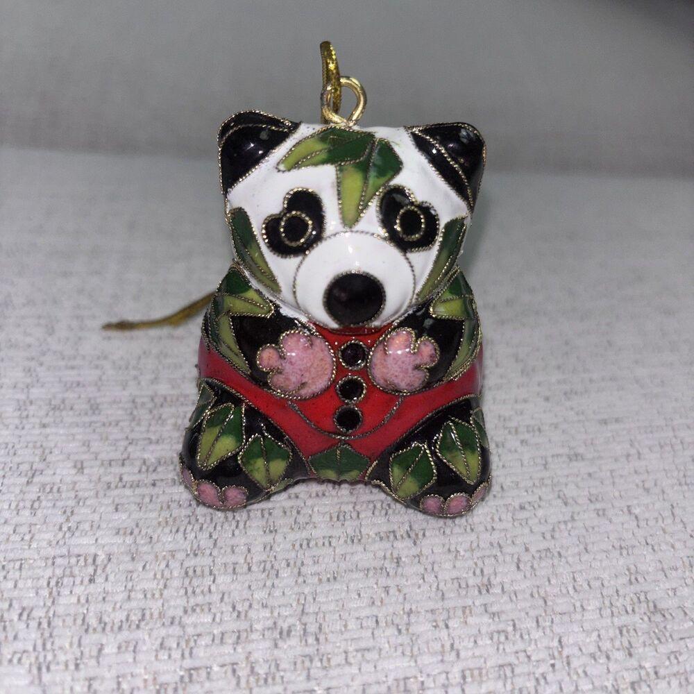 Vintage Japanese Cloisonné Panda Bear Holiday Ornament